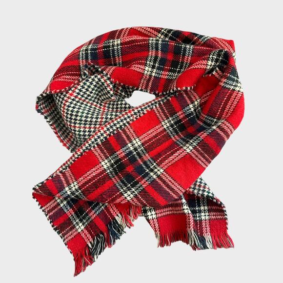 Massini One Size Red Black Plaid Houndstooth Flannel Scarf 21" x 72" - Picture 1 of 7